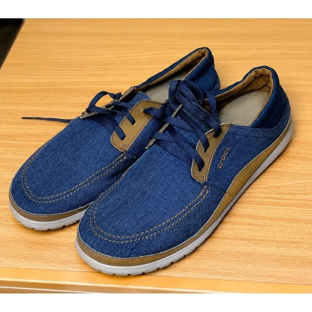 Crocs Santa Cruz Loafers Men's Size 13 Blue Canvas Casual Lace Up Comfort Shoes
